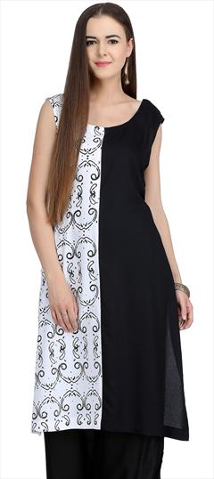 Designer Black and Grey color Kurti in Cotton fabric with Straight Block Print work : 1617995
