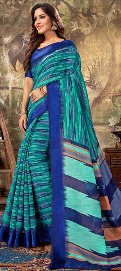 Casual, Traditional Blue color Saree in Cotton fabric with Bengali Printed work : 1618149