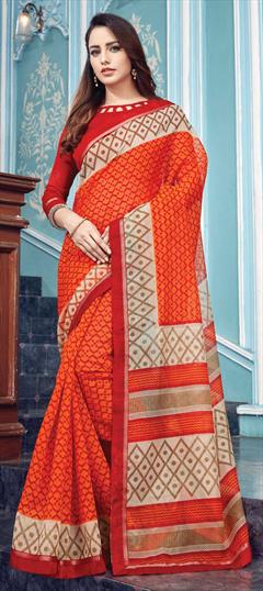 Casual, Traditional Orange color Saree in Art Silk, Silk fabric with Bengali, South Printed work : 1618173