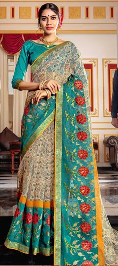 Casual, Traditional Multicolor color Saree in Art Silk, Silk fabric with Bengali, South Embroidered, Printed, Resham, Thread work : 1618197