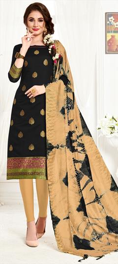 Casual Black and Grey color Salwar Kameez in Cotton fabric with Straight Weaving work : 1619051