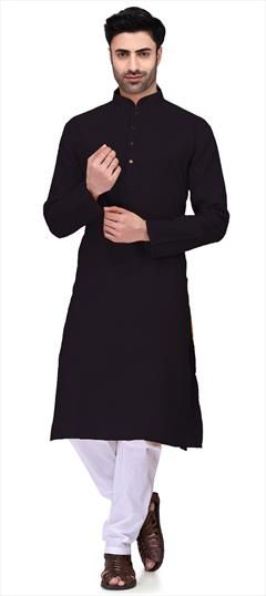 Black and Grey color Kurta Pyjamas in Cotton fabric with Thread work : 1620301