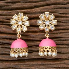 White and Off White color Earrings in Brass studded with Kundan, Pearl & Gold Rodium Polish : 1620781