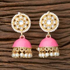 White and Off White color Earrings in Brass studded with Kundan, Pearl & Gold Rodium Polish : 1620789