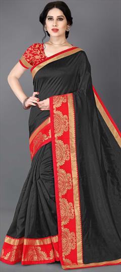 Casual, Traditional Black and Grey color Saree in Blended fabric with Bengali, South Weaving work : 1620884