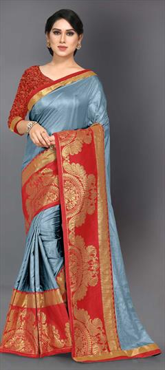 Casual, Traditional Black and Grey color Saree in Blended fabric with Bengali, South Weaving work : 1620892