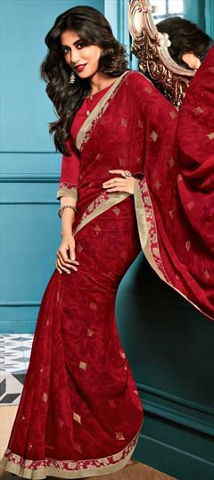 Casual, Festive, Party Wear Red and Maroon color Saree in Georgette fabric with Classic Printed work : 1621033
