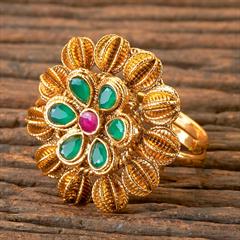 Green color Ring in Brass studded with CZ Diamond & Gold Rodium Polish : 1621481
