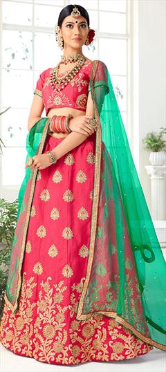 Festive, Party Wear Pink and Majenta color Lehenga in Silk fabric with A Line Embroidered, Moti, Stone, Thread, Zari work : 1621888
