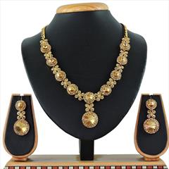 Beige and Brown color Necklace in Metal Alloy studded with CZ Diamond & Gold Rodium Polish : 1621949