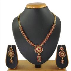 Red and Maroon color Necklace in Metal Alloy studded with CZ Diamond & Gold Rodium Polish : 1621972