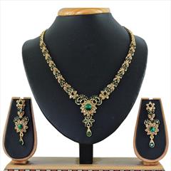 Green color Necklace in Metal Alloy studded with CZ Diamond & Gold Rodium Polish : 1621979