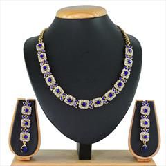 Blue color Necklace in Metal Alloy studded with CZ Diamond & Gold Rodium Polish : 1622055