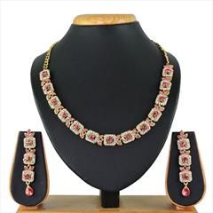 Pink and Majenta color Necklace in Metal Alloy studded with CZ Diamond & Gold Rodium Polish : 1622057