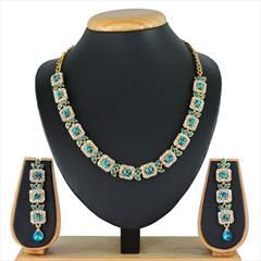 Blue color Necklace in Metal Alloy studded with CZ Diamond & Gold Rodium Polish : 1622058