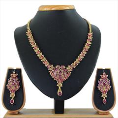 Pink and Majenta color Necklace in Metal Alloy studded with CZ Diamond & Gold Rodium Polish : 1622210