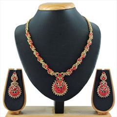 Red and Maroon color Necklace in Metal Alloy studded with CZ Diamond & Gold Rodium Polish : 1622233