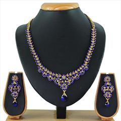 Blue color Necklace in Metal Alloy studded with CZ Diamond & Gold Rodium Polish : 1622235