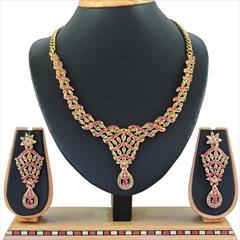 Pink and Majenta color Necklace in Metal Alloy studded with CZ Diamond & Gold Rodium Polish : 1622417
