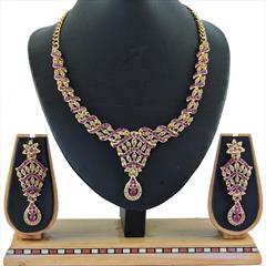 Purple and Violet color Necklace in Metal Alloy studded with CZ Diamond & Gold Rodium Polish : 1622422
