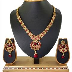 Red and Maroon color Necklace in Metal Alloy studded with CZ Diamond & Gold Rodium Polish : 1622535