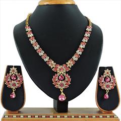 Pink and Majenta color Necklace in Metal Alloy studded with CZ Diamond & Gold Rodium Polish : 1622536