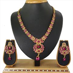 Pink and Majenta color Necklace in Metal Alloy studded with CZ Diamond & Gold Rodium Polish : 1622539