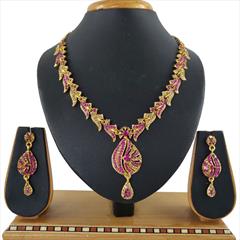 Pink and Majenta color Necklace in Metal Alloy studded with CZ Diamond & Gold Rodium Polish : 1622661