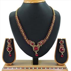 Red and Maroon color Necklace in Metal Alloy studded with CZ Diamond & Gold Rodium Polish : 1622667
