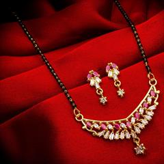 Pink and Majenta color Mangalsutra in Metal Alloy studded with Austrian diamond & Gold Rodium Polish : 1622747