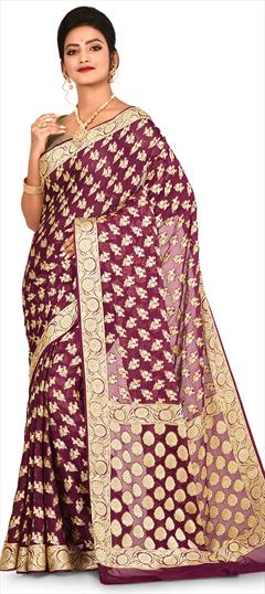 Traditional Red and Maroon color Saree in Banarasi Silk, Silk fabric with South Weaving work : 1623959