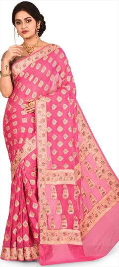 Traditional Pink and Majenta color Saree in Banarasi Silk, Silk fabric with South Weaving work : 1623960