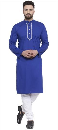 Blue color Kurta Pyjamas in Blended Cotton fabric with Embroidered, Thread work : 1623978