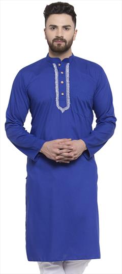 Blue color Kurta in Blended Cotton fabric with Embroidered, Thread work : 1624019