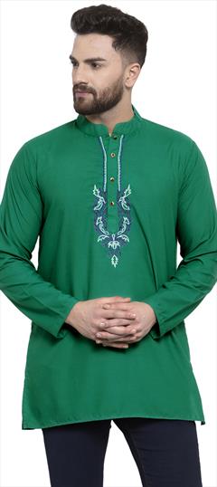 Green color Kurta in Blended Cotton fabric with Embroidered, Thread work : 1624052