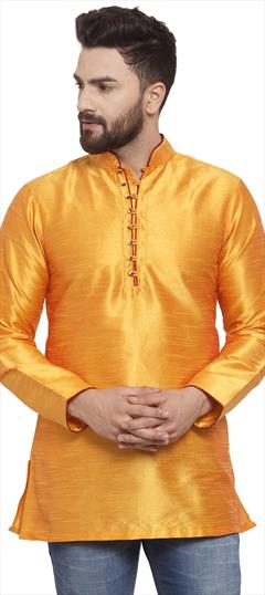 Yellow color Kurta in Dupion Silk fabric with Embroidered, Thread work : 1624057