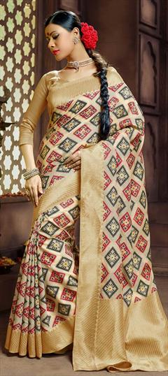 Traditional Beige and Brown color Saree in Banarasi Silk, Silk fabric with South Weaving work : 1624205
