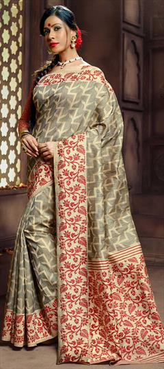 Traditional Black and Grey color Saree in Banarasi Silk, Silk fabric with South Weaving work : 1624211