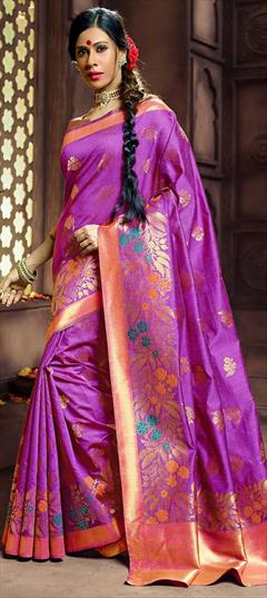 Traditional Pink and Majenta color Saree in Banarasi Silk, Silk fabric with South Weaving work : 1624216