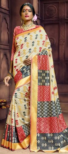 Traditional Beige and Brown color Saree in Banarasi Silk, Silk fabric with South Weaving work : 1624218