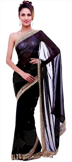 Bollywood, Bridal, Wedding Blue color Saree in Georgette fabric with Classic Cut Dana, Mirror, Resham, Thread, Zircon work : 1624557