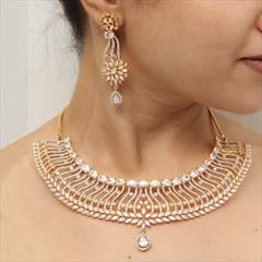 White and Off White color Necklace in Metal Alloy studded with CZ Diamond & Gold Rodium Polish : 1625680