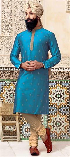 Blue color Kurta Pyjamas in Poly Silk fabric with Embroidered, Thread work : 1626284