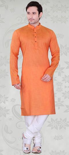 Orange color Kurta Pyjamas in Cotton fabric with Thread work : 1626328