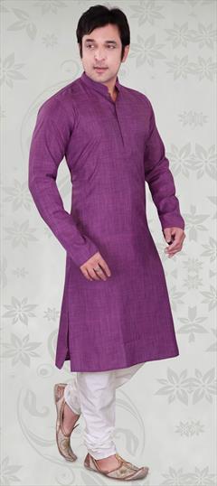 Purple and Violet color Kurta Pyjamas in Cotton fabric with Thread work : 1626332