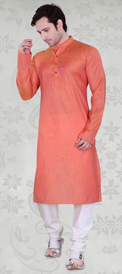 Orange color Kurta Pyjamas in Cotton fabric with Thread work : 1626335