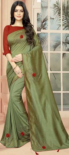 Traditional Green color Saree in Art Silk, Silk fabric with South Stone work : 1626481
