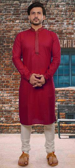 Red and Maroon color Kurta Pyjamas in Cotton fabric with Thread work : 1626703