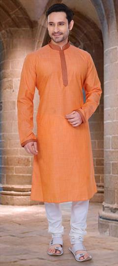 Orange color Kurta Pyjamas in Cotton fabric with Thread work : 1626772