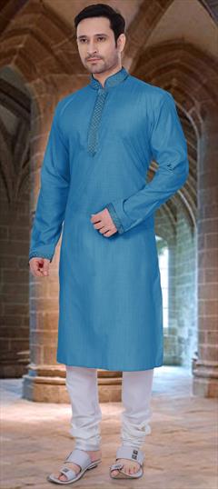 Blue color Kurta Pyjamas in Cotton fabric with Thread work : 1626775